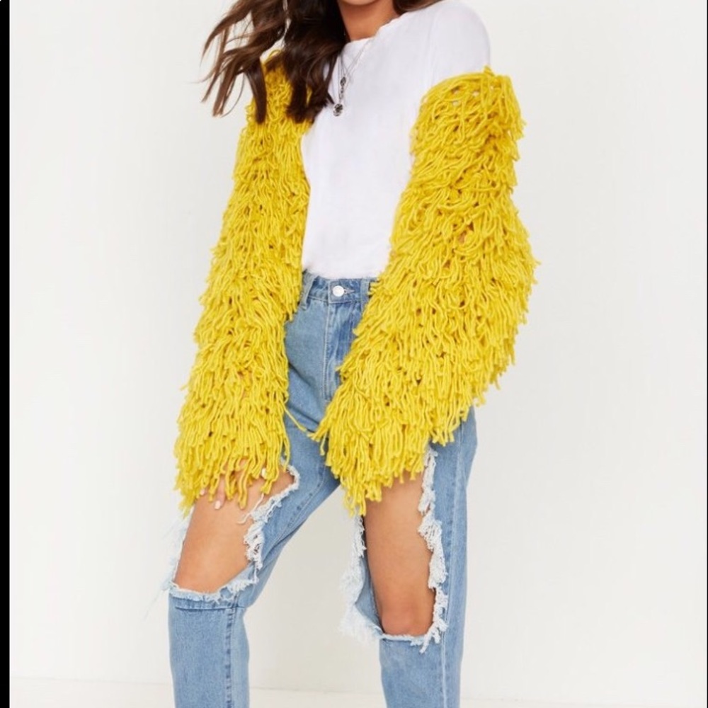 Lime Shaggy Knit Cropped Cardigan